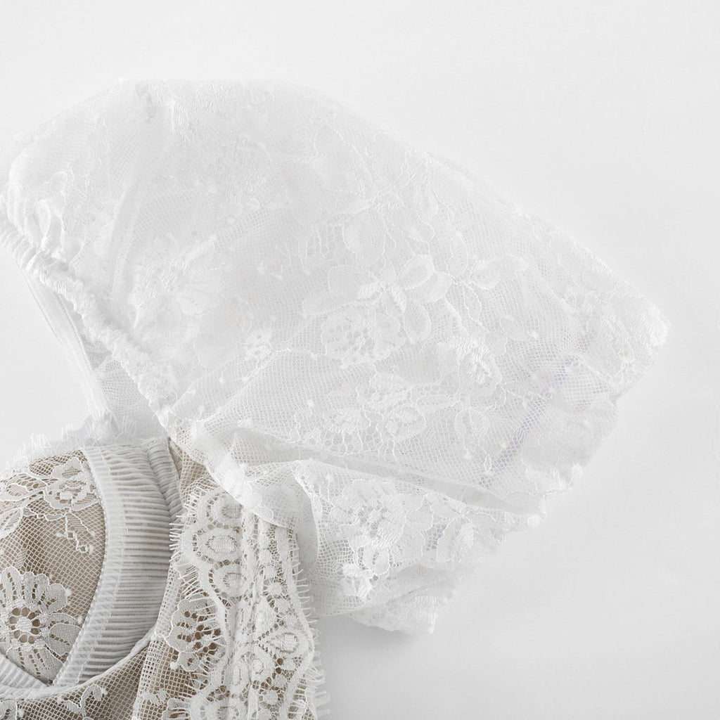 Aurélie Midi Dress - Puff Sleeves - Bustier Style - Lace Trim - Tiered Design - Back Zipper