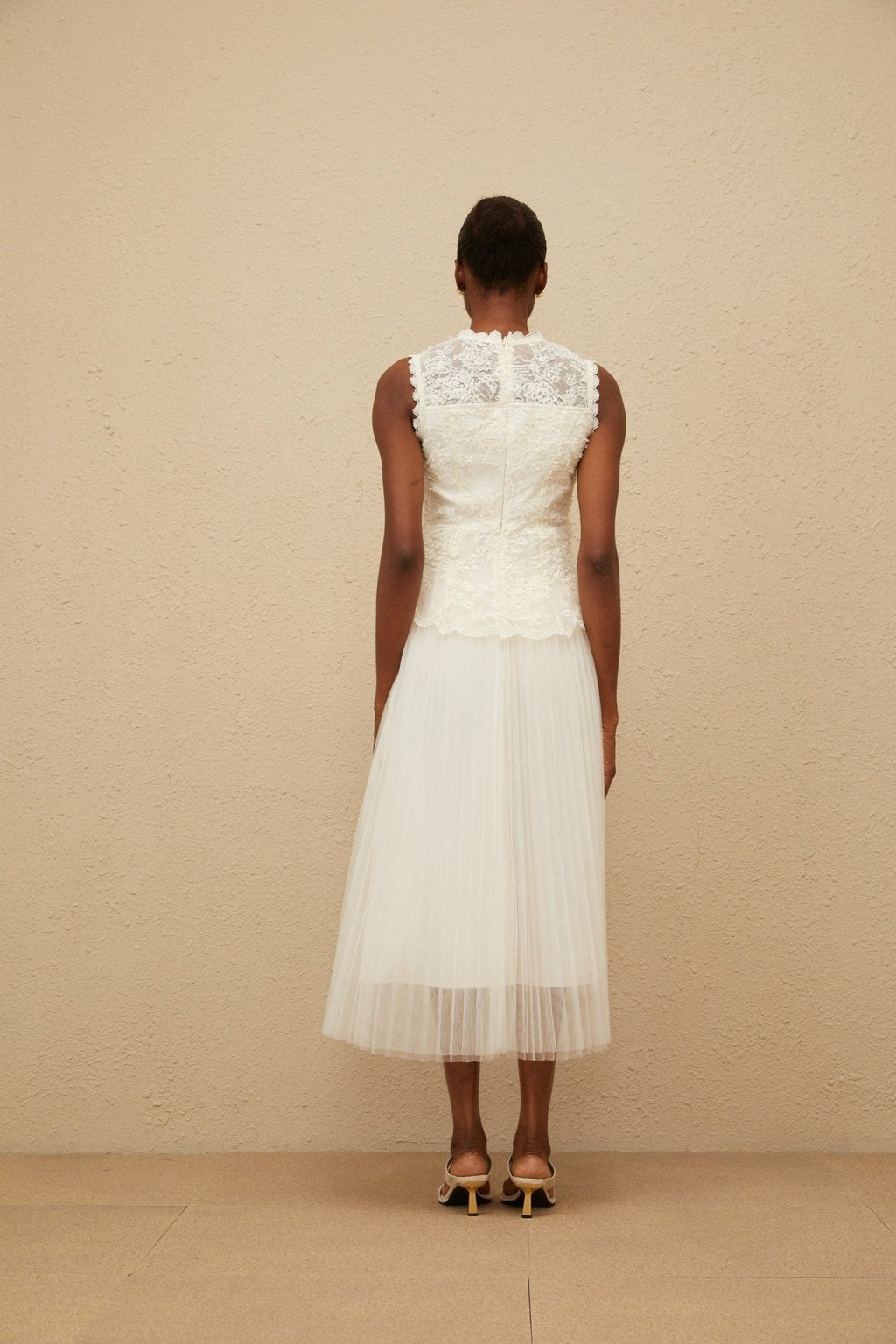 Aurora Midi Dress - Peplum Waist - Floral Lace - Sequin Detailing - Scallop Hem - Rear Zip Fastening