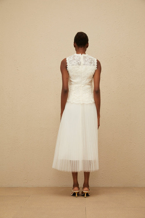 Aurora Midi Dress - Peplum Waist - Floral Lace - Sequin Detailing - Scallop Hem - Rear Zip Fastening