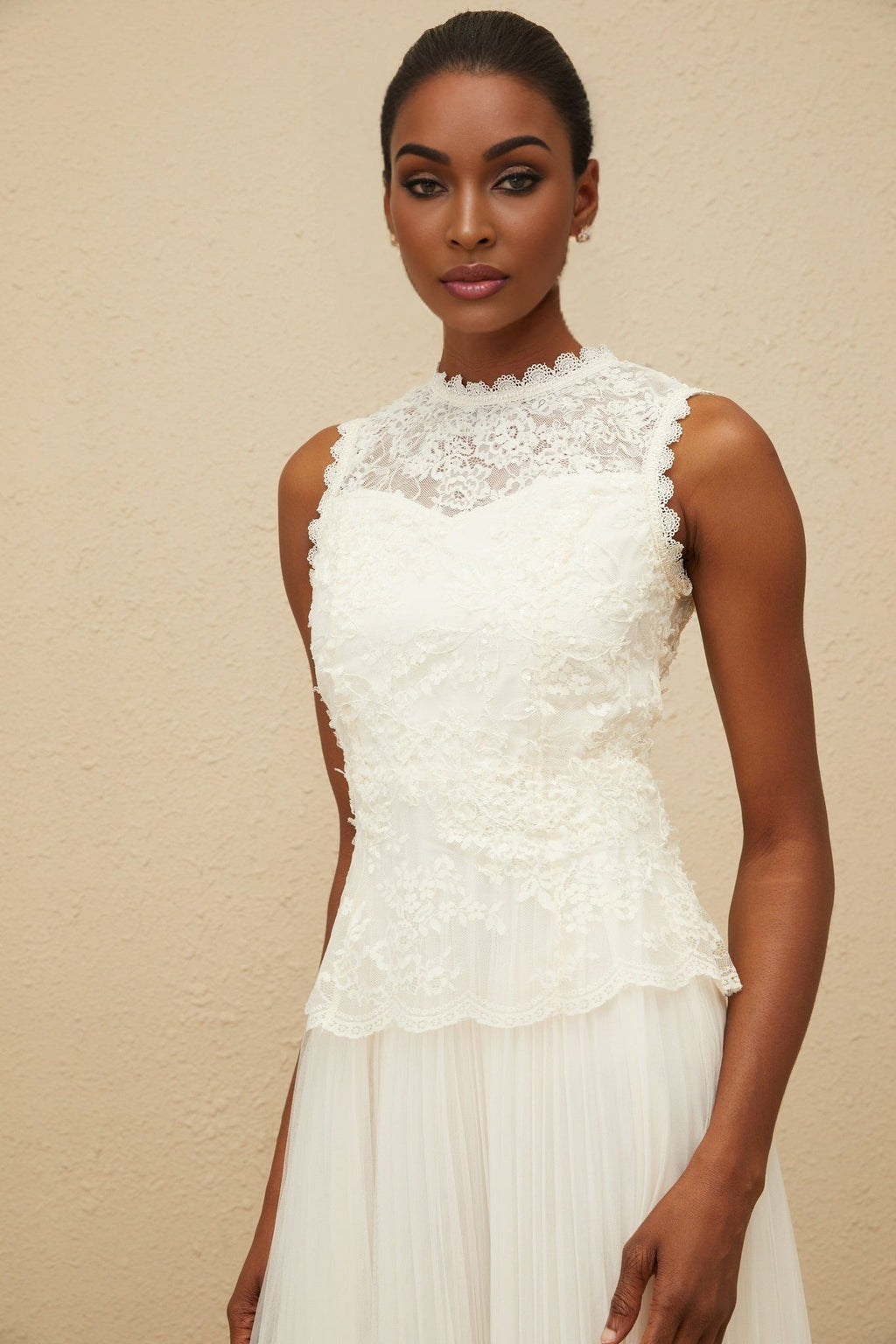Aurora Midi Dress - Peplum Waist - Floral Lace - Sequin Detailing - Scallop Hem - Rear Zip Fastening