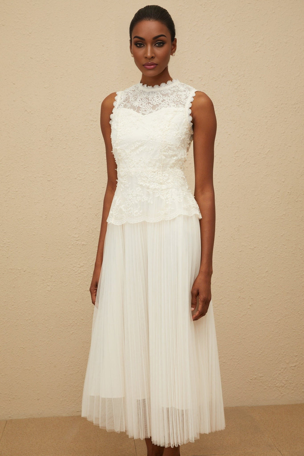 Aurora Midi Dress - Peplum Waist - Floral Lace - Sequin Detailing - Scallop Hem - Rear Zip Fastening
