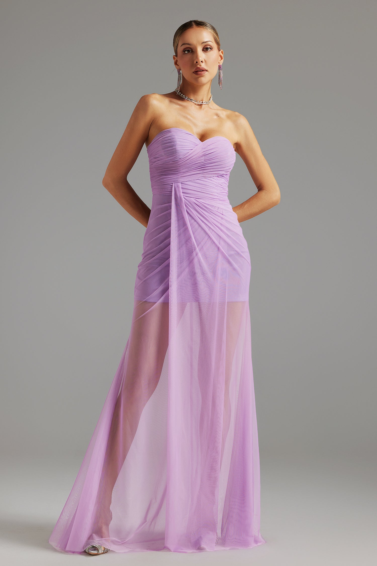 Aurora Purple Strapless Ruched Maxi Dress