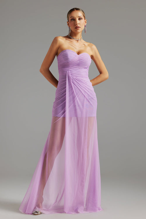 Aurora Purple Strapless Ruched Maxi Dress