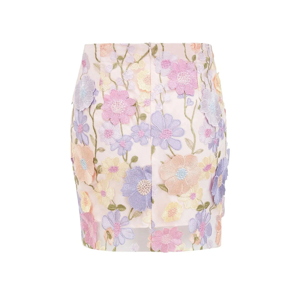 Aurora Top & Skirt Set - Embroidered Detailing - 3D Petal Design - Sleeveless - High Waist - Rear Zip Fastening
