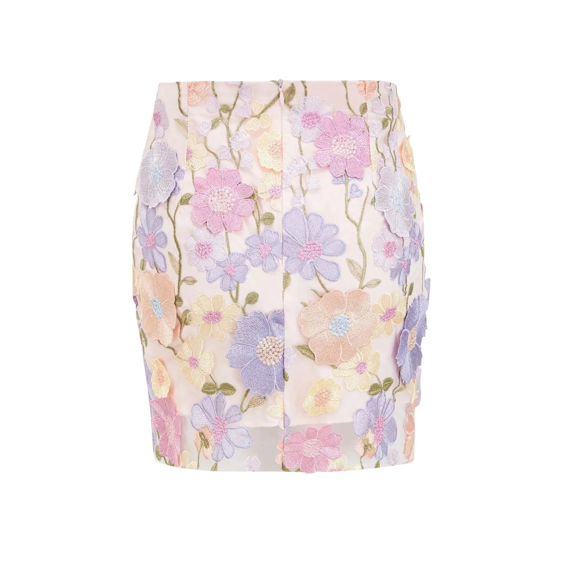 Aurora Top & Skirt Set - Embroidered Detailing - 3D Petal Design - Sleeveless - High Waist - Rear Zip Fastening