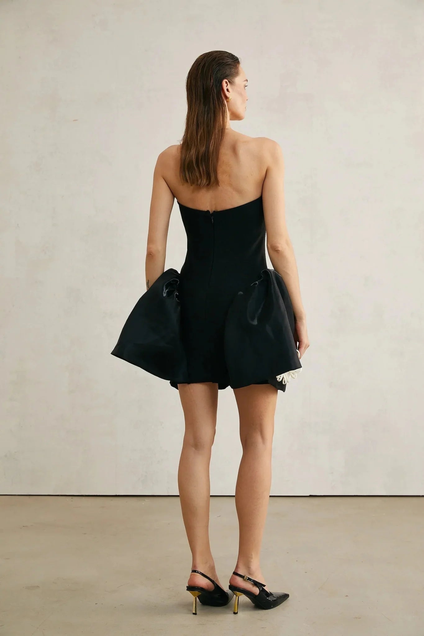 Ava Mini Dress - Sleeveless Off the Shoulder Bustier Style with Floral Appliqu and Crystal Embellishment