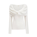 Ava Ribbed Knit Top - Twist Neckline - Long Sleeves