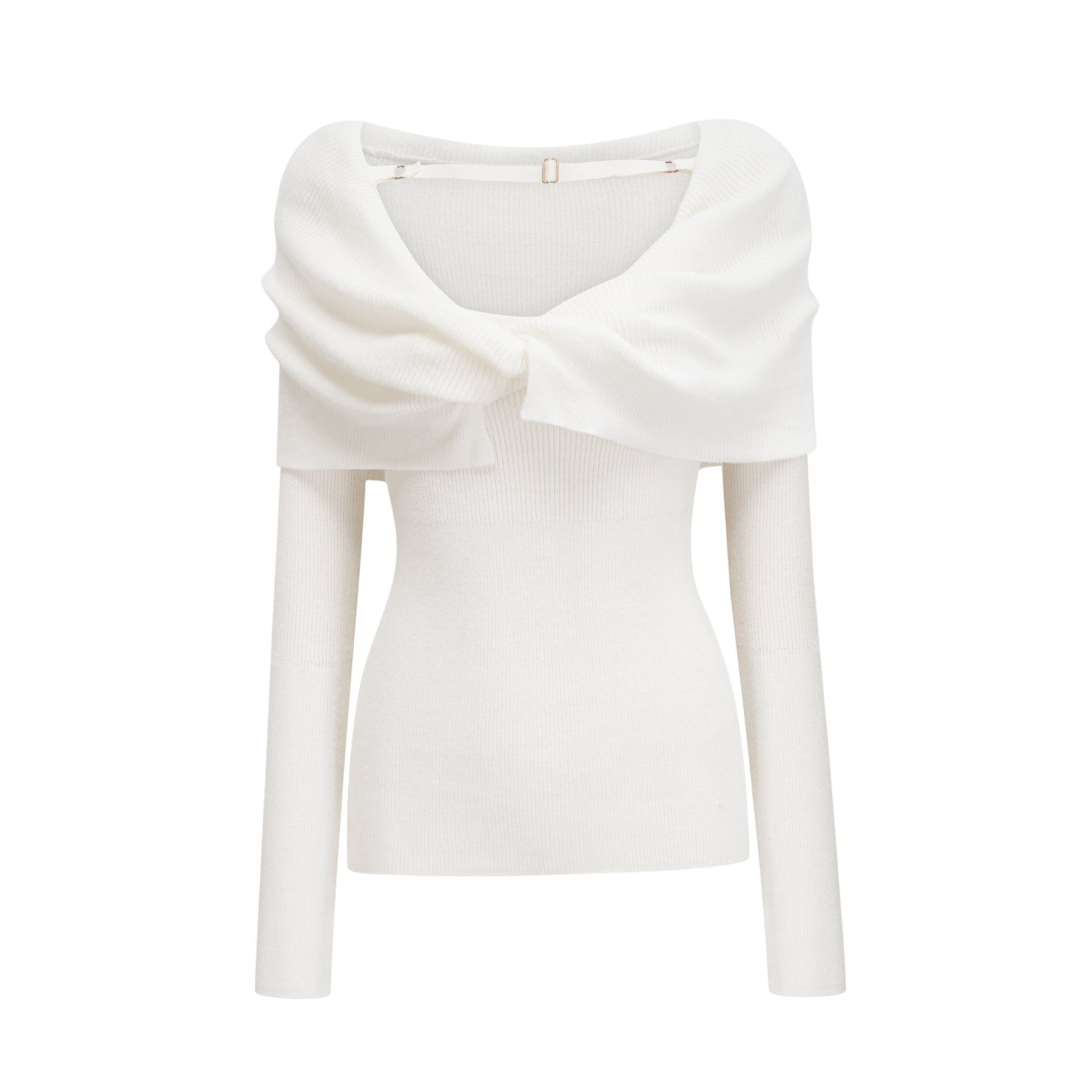 Ava Ribbed Knit Top - Twist Neckline - Long Sleeves