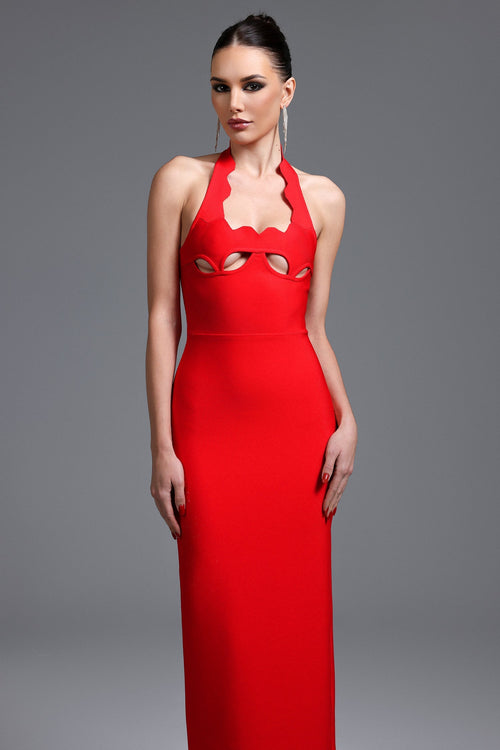 Avery Red Halter Maxi Dress