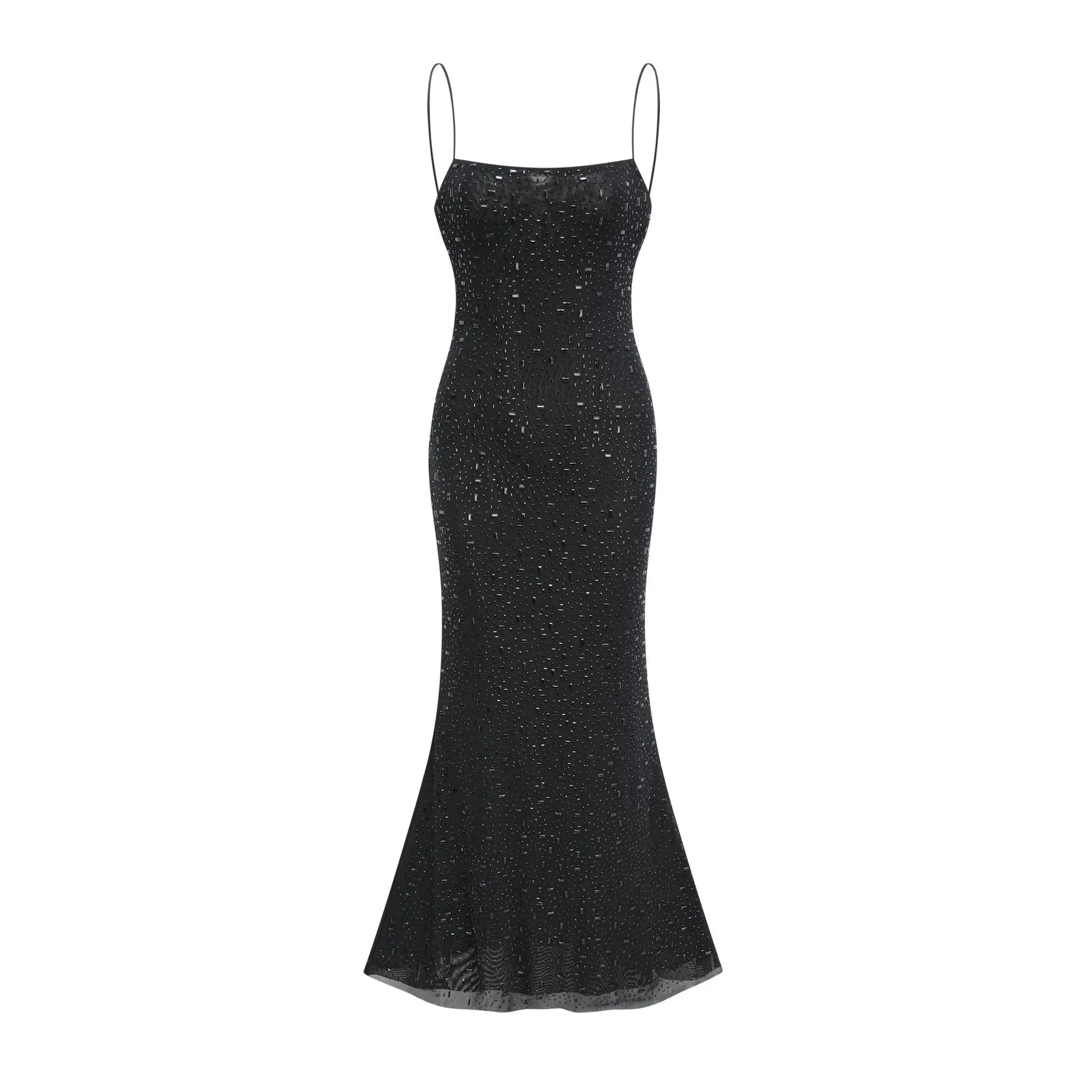 Axelle Midi Dress - Sequin Embellishment - Sleeveless - Fitted - Side Zip Fastening - Spaghetti Straps