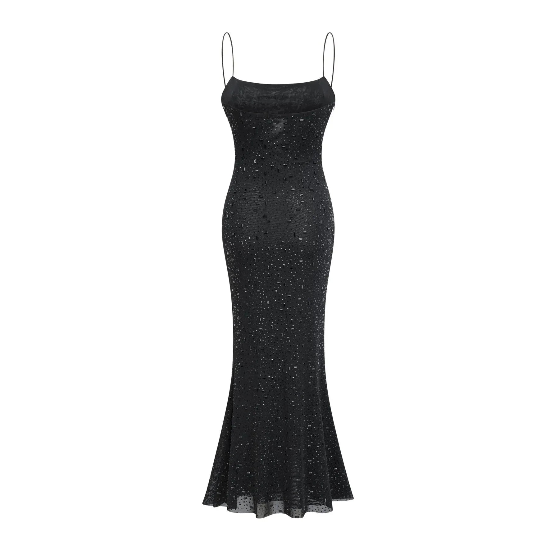 Axelle Midi Dress - Sequin Embellishment - Sleeveless - Fitted - Side Zip Fastening - Spaghetti Straps