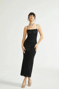 Axelle Midi Dress - Sequin Embellishment - Sleeveless - Fitted - Side Zip Fastening - Spaghetti Straps