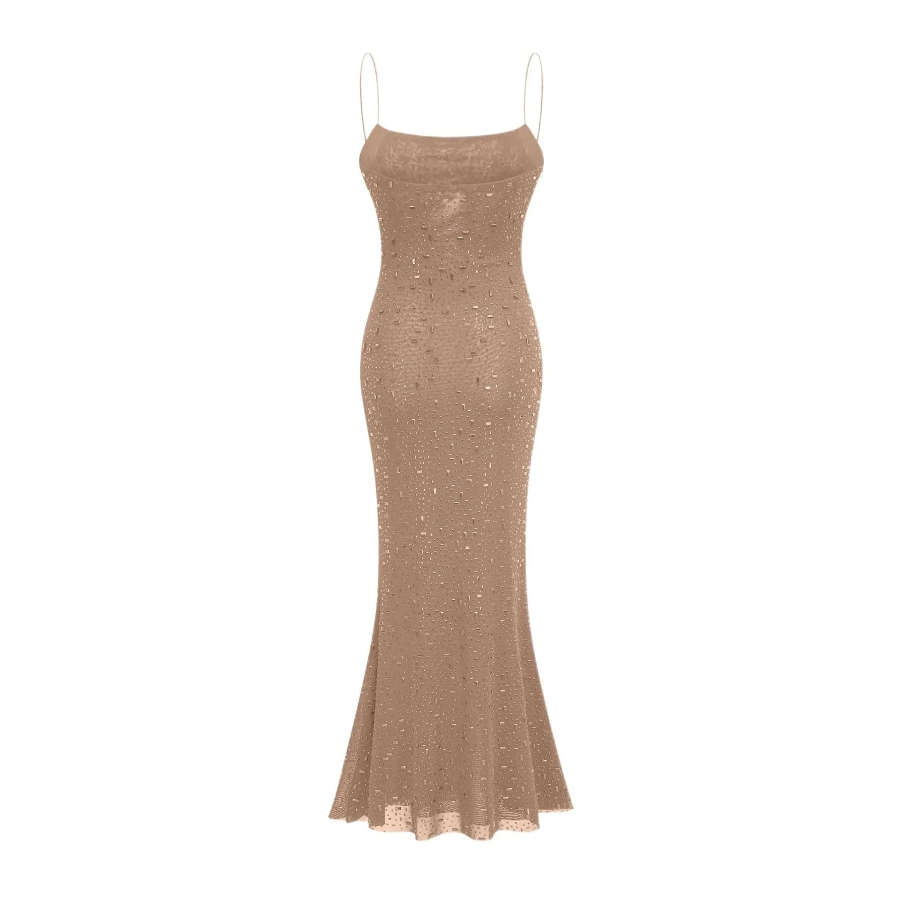 Axelle Midi Dress - Sequin Embellishment - Sleeveless - Fitted - Side Zip Fastening - Spaghetti Straps
