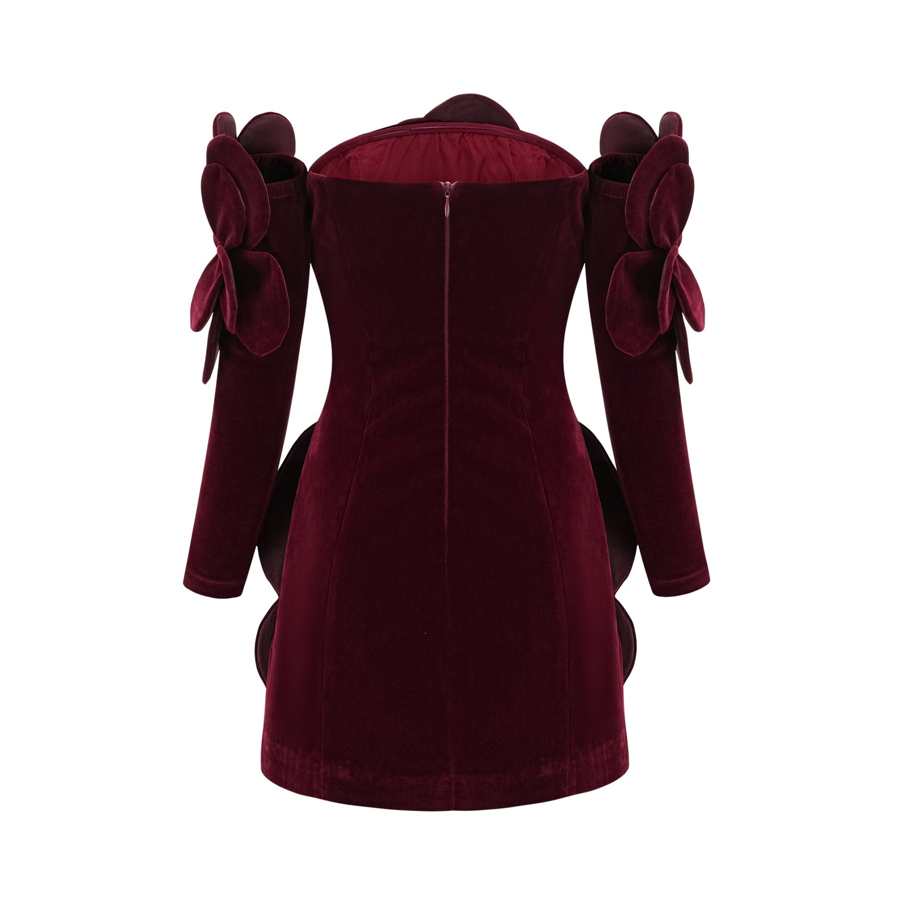 Azura Off - Shoulder Mini Dress - 3D Floral Appliqué - Long Sleeve - Couture Fit