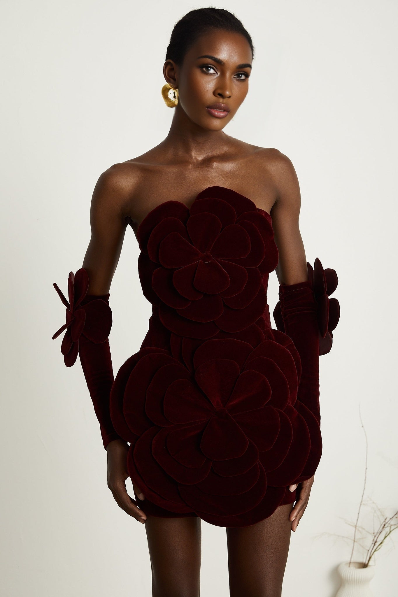 Azura Off - Shoulder Mini Dress - 3D Floral Appliqué - Long Sleeve - Couture Fit