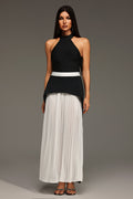 Azzurra Black Halter Maxi Dress with Contrast Waistband