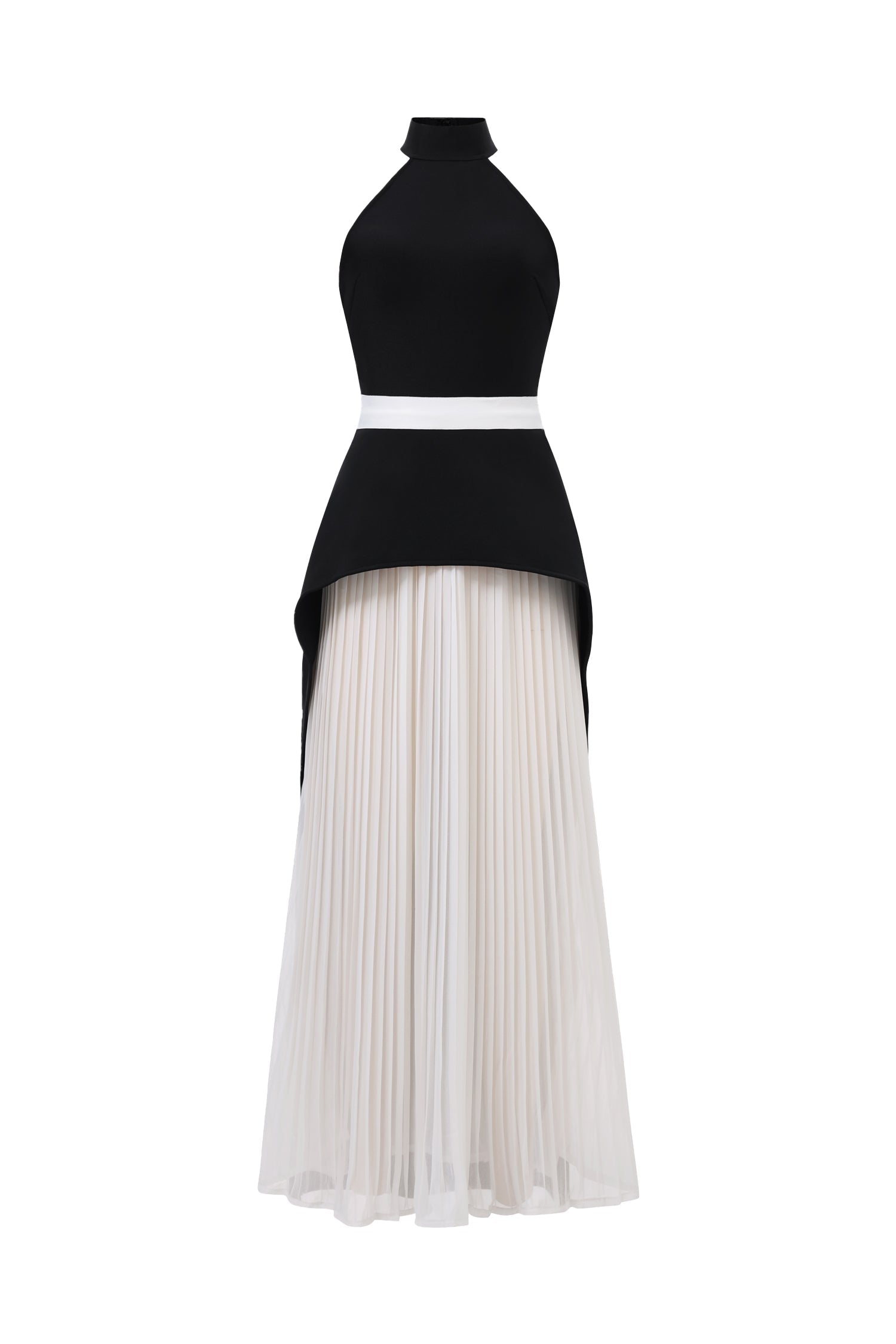 Azzurra Black Halter Maxi Dress with Wrinkle Detailing and Contrast Waistband