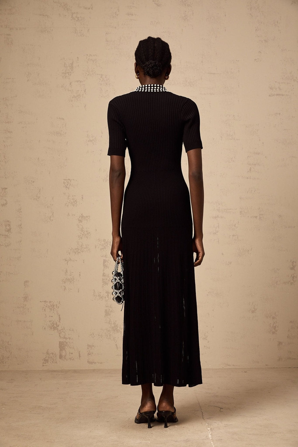 Bailey Midi Dress - Knitted Construction - Stretch Design - Lapels - Stud Embellishment