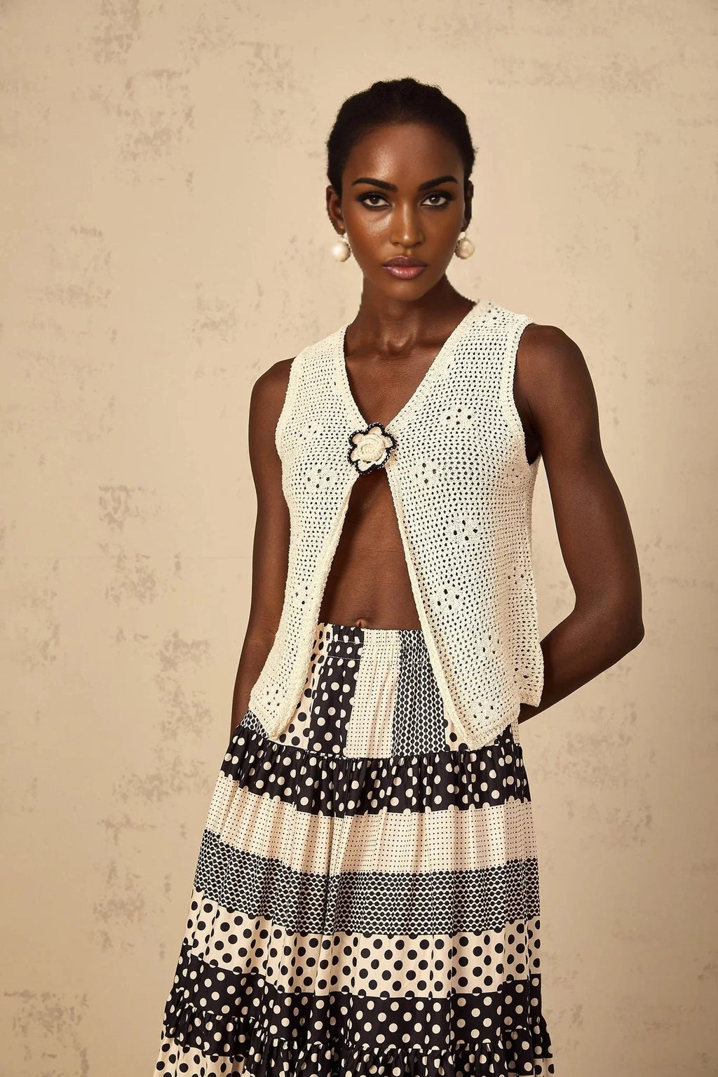 Bailey Top Crochet - Knit Flower - Pin Detail & Clasp Fastening
