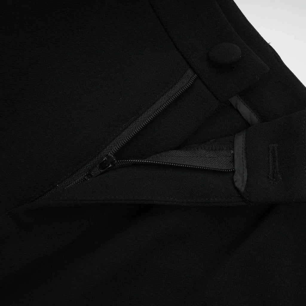 Barbara Jacket & Trousers - V Neck Pleated Ribbon Design Wide Legs Zip Front