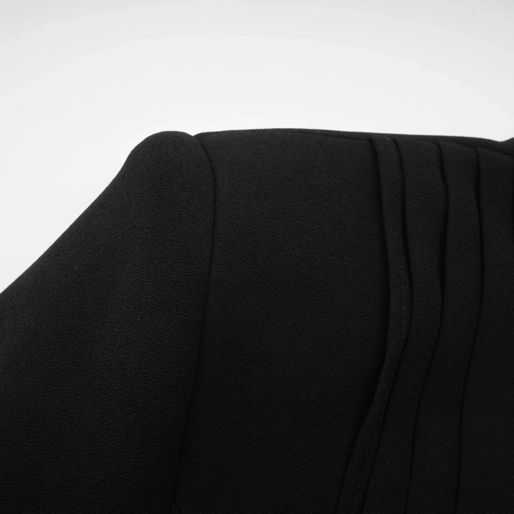 Barbara Jacket & Trousers - V Neck Pleated Ribbon Design Wide Legs Zip Front