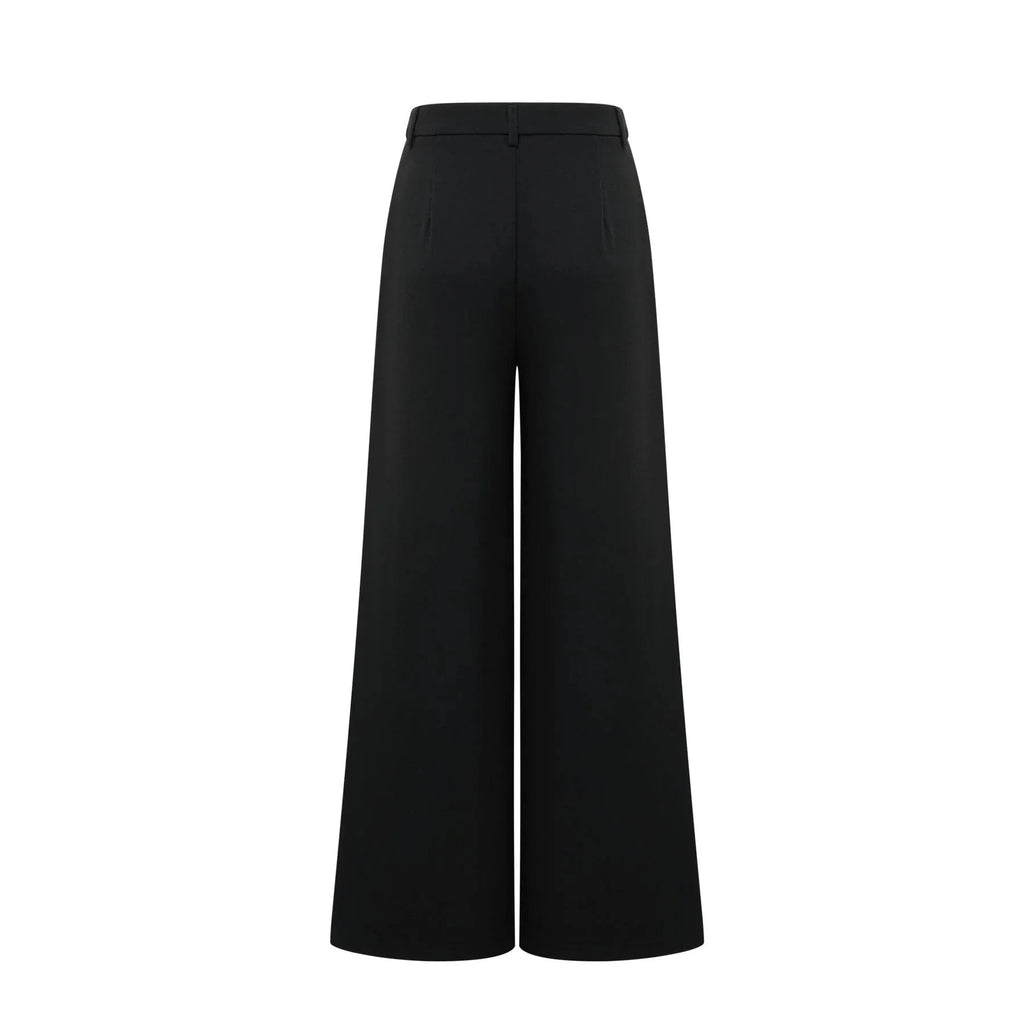 Barbara Jacket & Trousers - V Neck Pleated Ribbon Design Wide Legs Zip Front