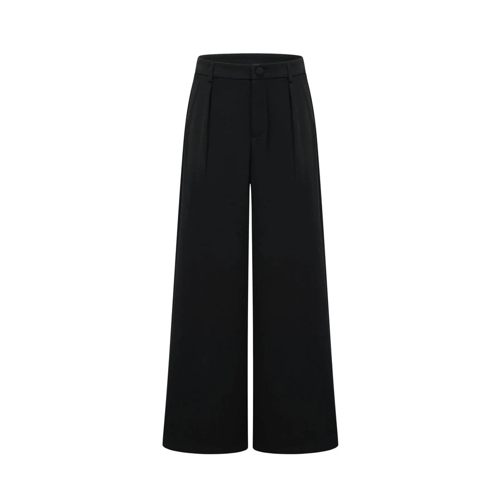 Barbara Jacket & Trousers - V Neck Pleated Ribbon Design Wide Legs Zip Front