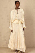 Barbara Maxi Dress Pleated Ruffle & Glitter Feminine Neutral