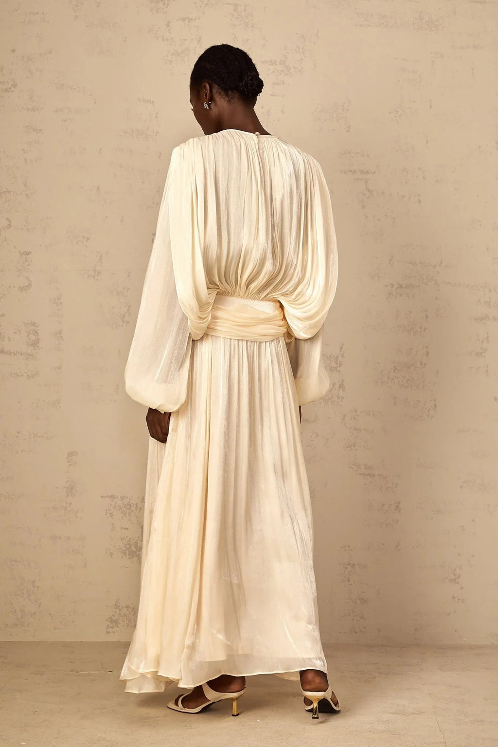 Barbara Maxi Dress Pleated Ruffle & Glitter Feminine Neutral