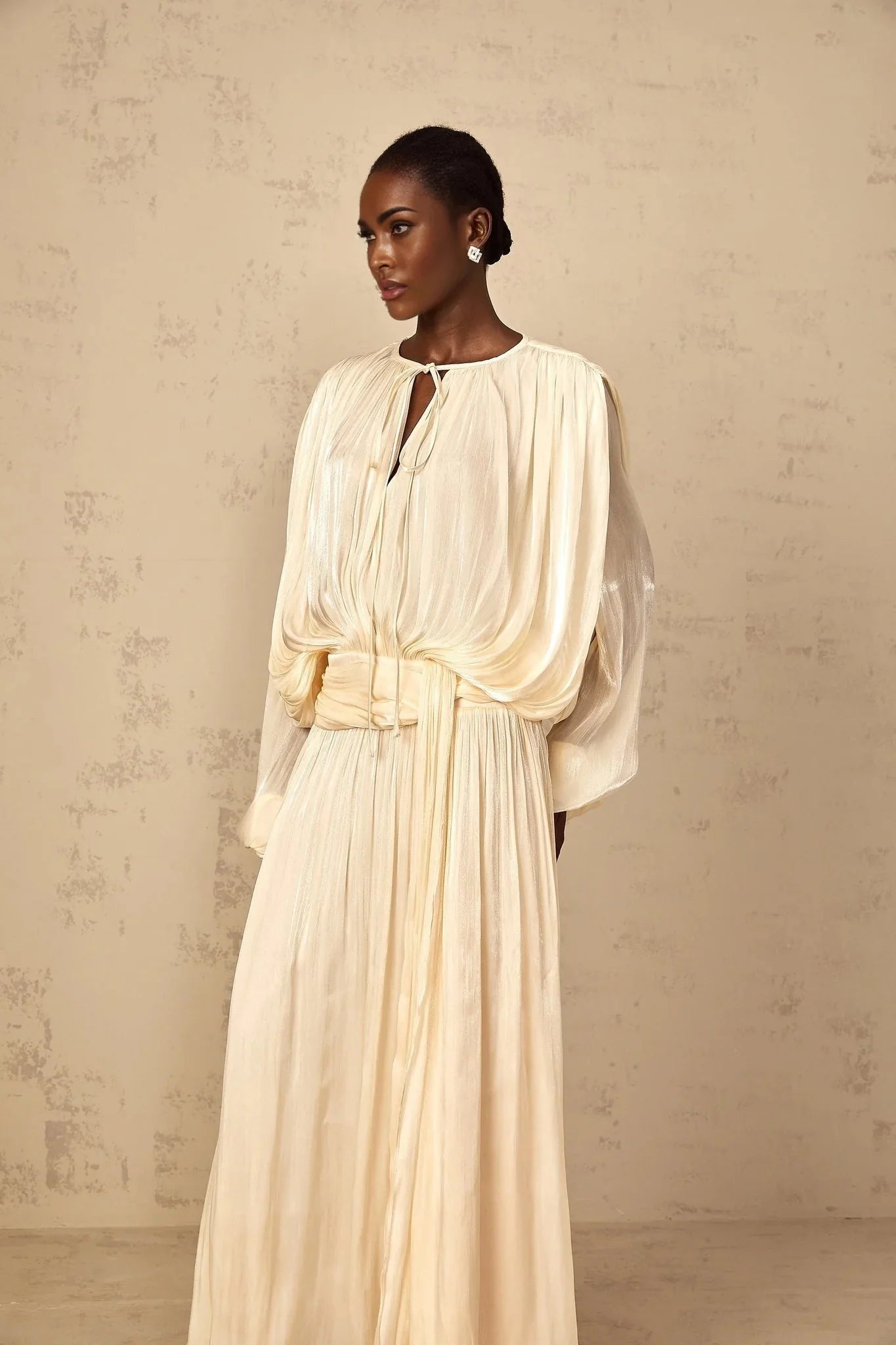Barbara Maxi Dress Pleated Ruffle & Glitter Feminine Neutral
