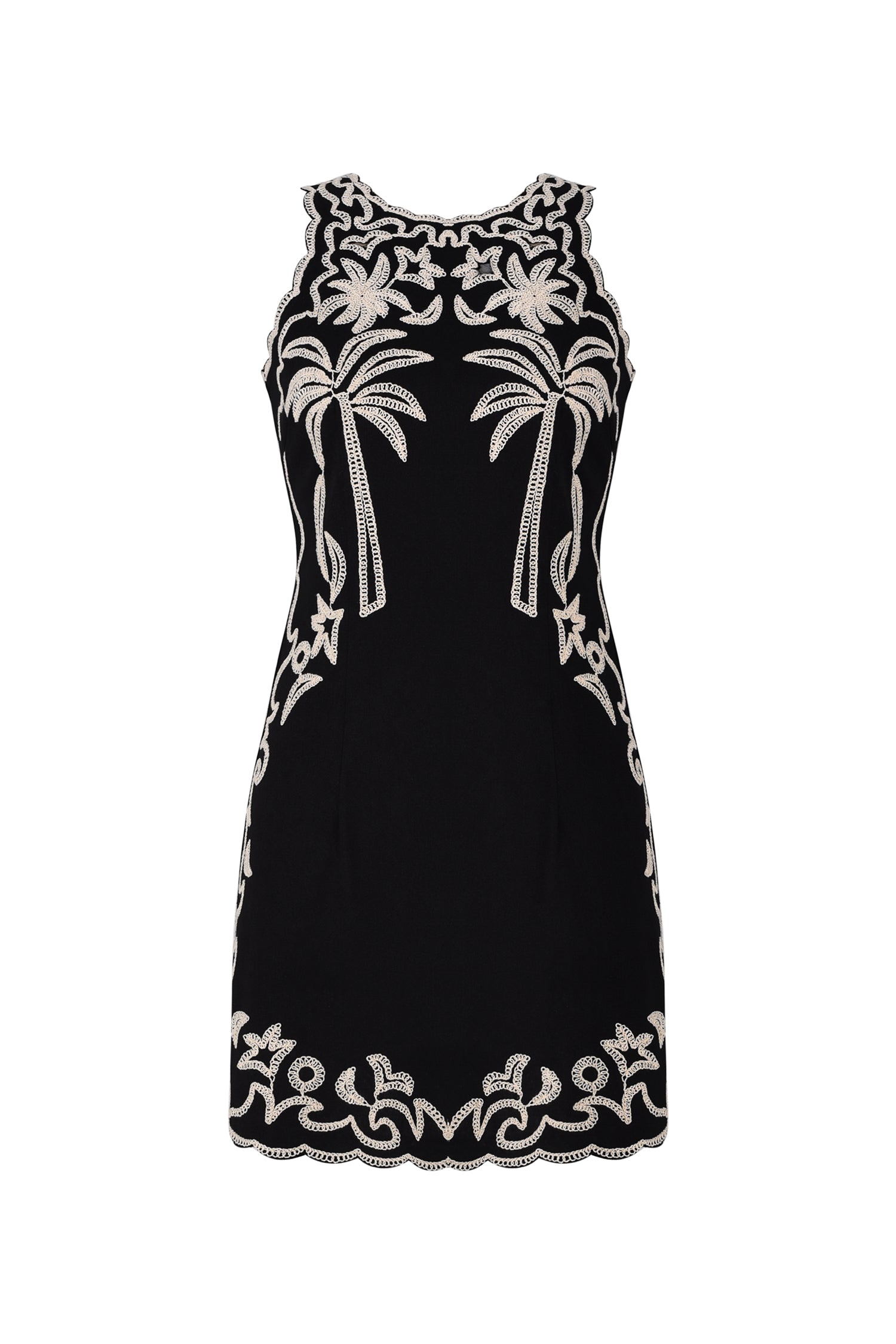 Beata Black Embroidered Sleeveless Dress