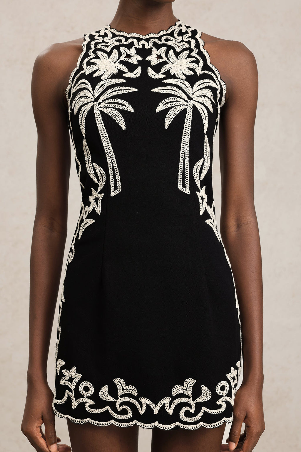 Beata Black Sleeveless Embroidered Dress