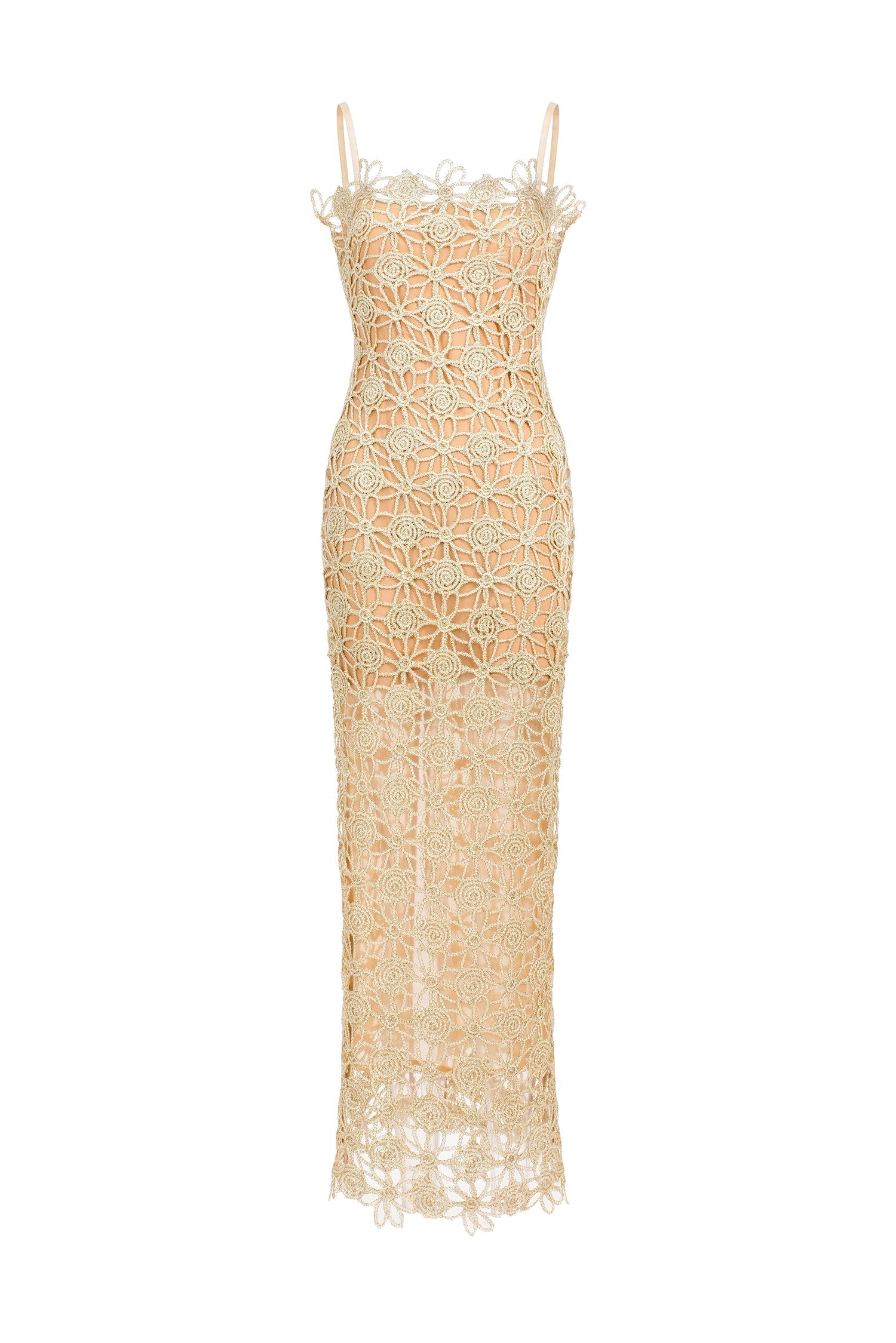 Beige Lelia Sleeveless Hollow Out Slit Midi Dress with Floral Detailing