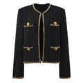 Bella Cropped Boxy Jacket - Sparkling Accents with Gold Chain Trim & Embellished Buttons