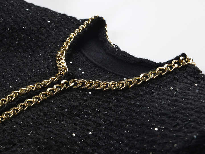 Bella Cropped Boxy Jacket - Sparkling Accents with Gold Chain Trim & Embellished Buttons