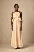 Benedetta Maxi Dress - Halterneck Style - Open Back - Ruffled Details - 3D Petal and Crystal Embellishments