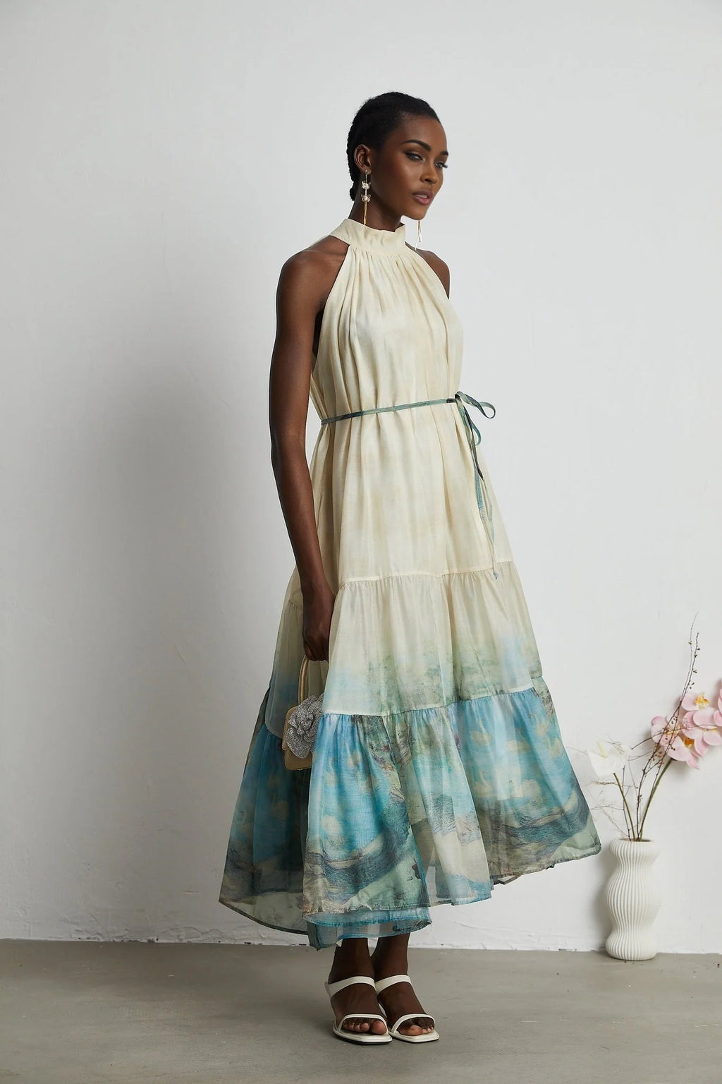 Benedetta Midi Dress – Sleeveless – Pattern Print – Flounce Hem
