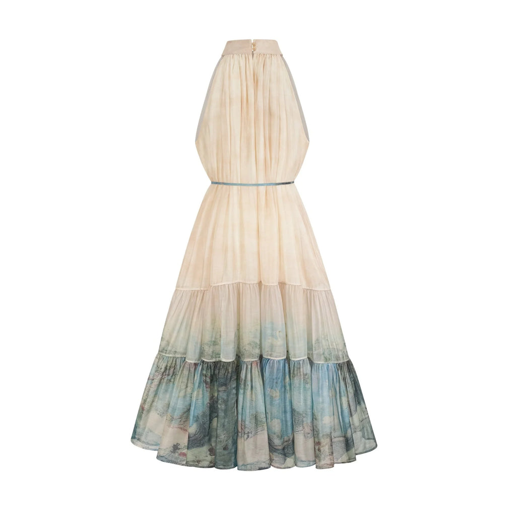 Benedetta Midi Dress – Sleeveless – Pattern Print – Flounce Hem