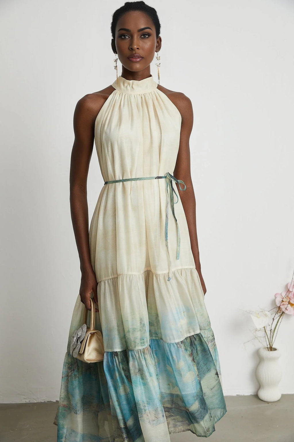 Benedetta Midi Dress – Sleeveless – Pattern Print – Flounce Hem