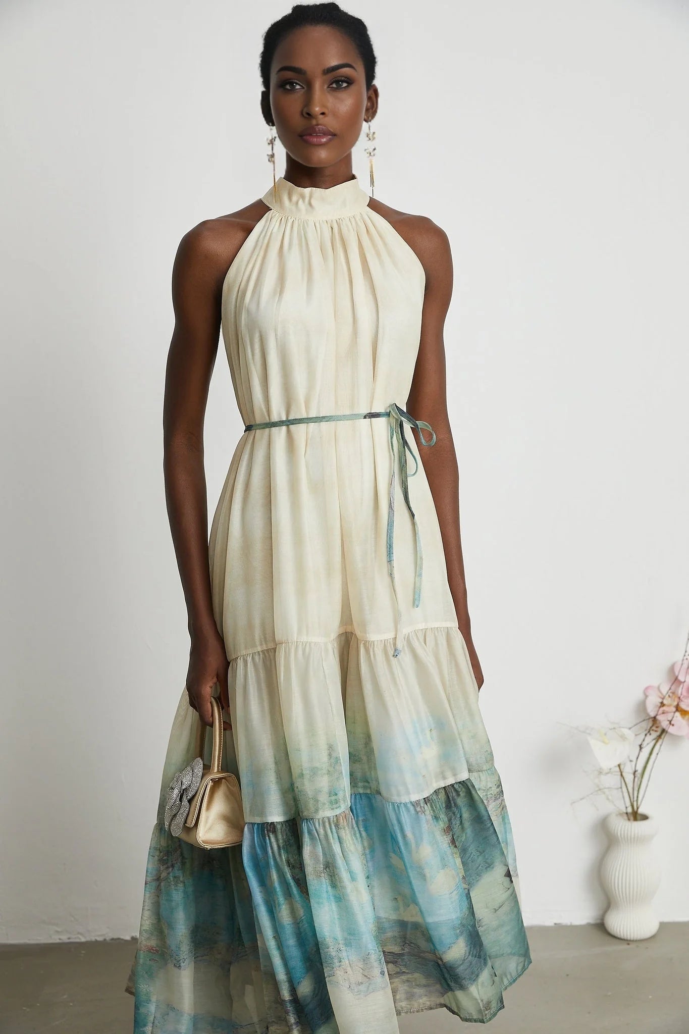 Benedetta Midi Dress – Sleeveless – Pattern Print – Flounce Hem