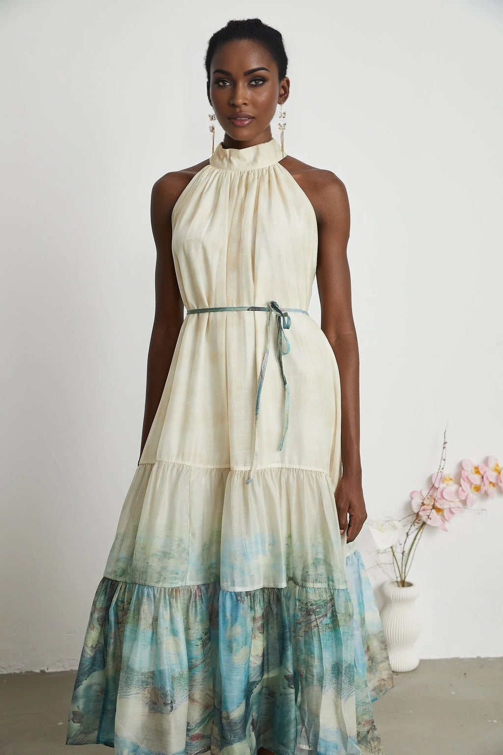Benedetta Midi Dress – Sleeveless – Pattern Print – Flounce Hem