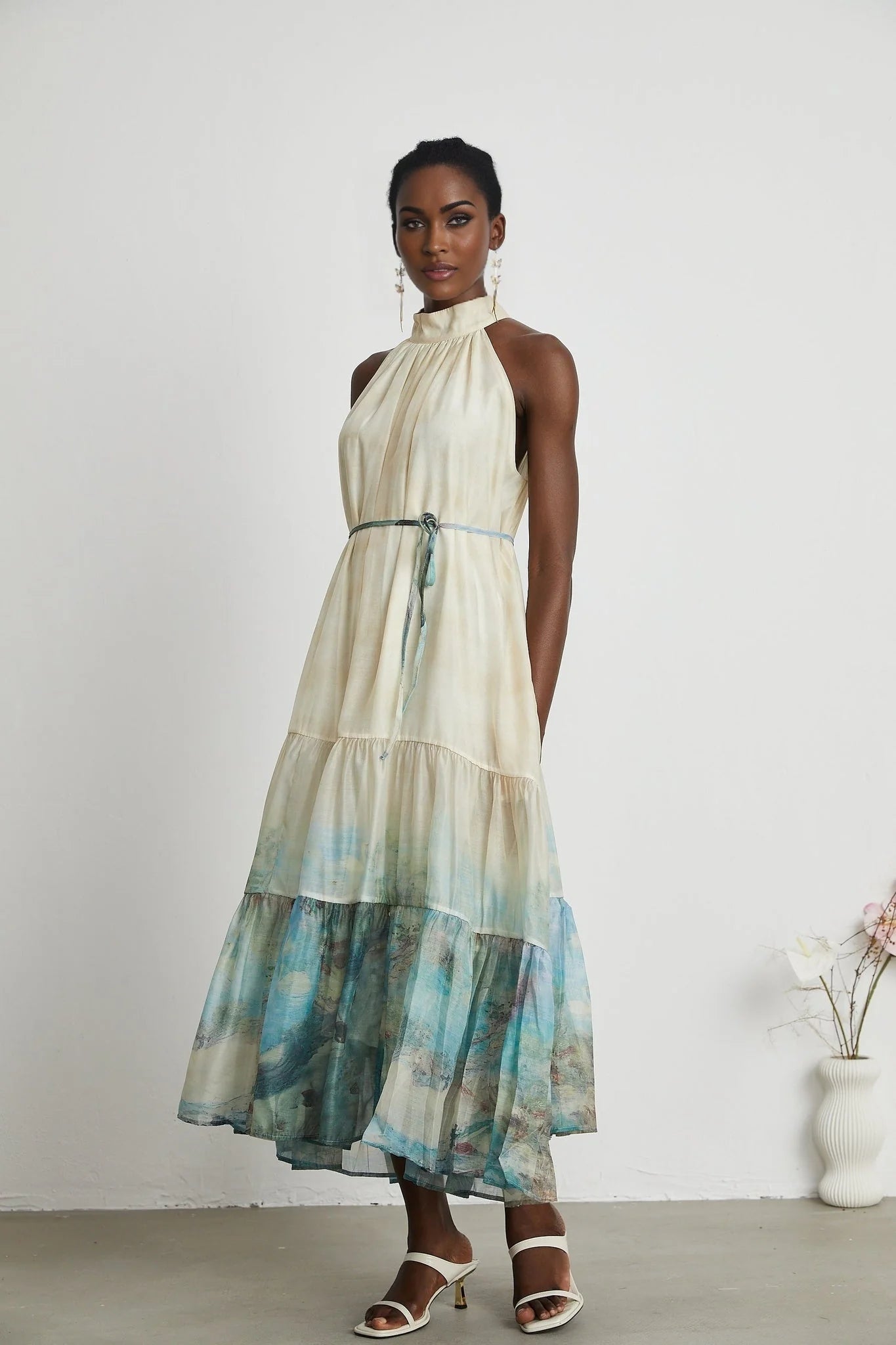 Benedetta Midi Dress – Sleeveless – Pattern Print – Flounce Hem