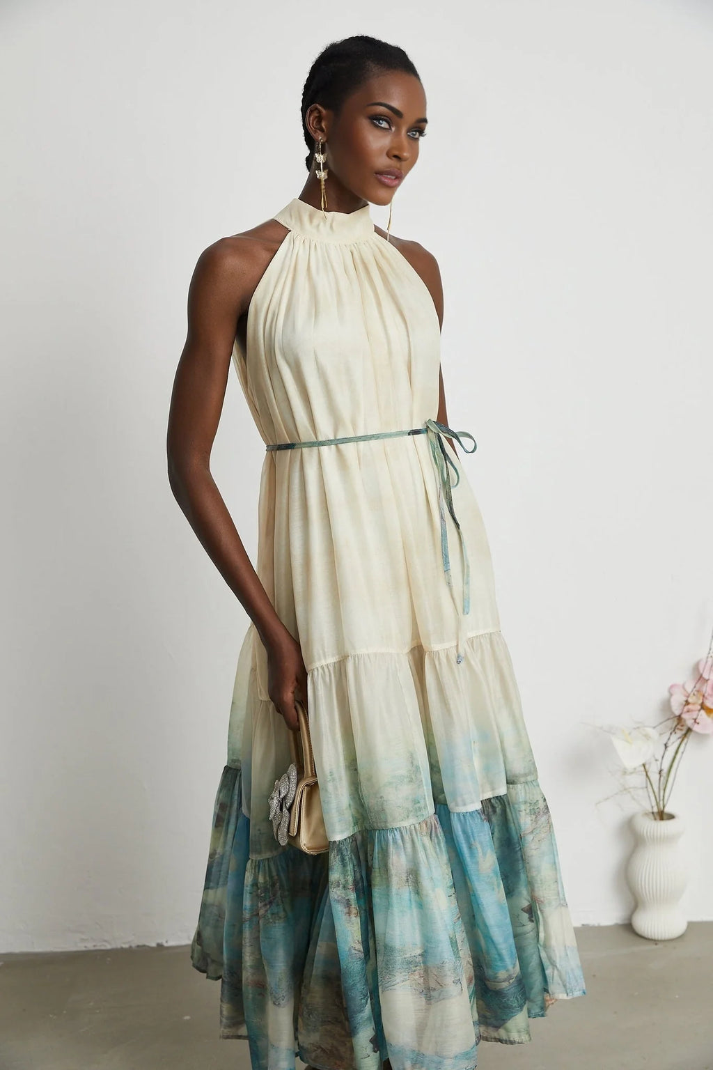 Benedetta Midi Dress – Sleeveless – Pattern Print – Flounce Hem