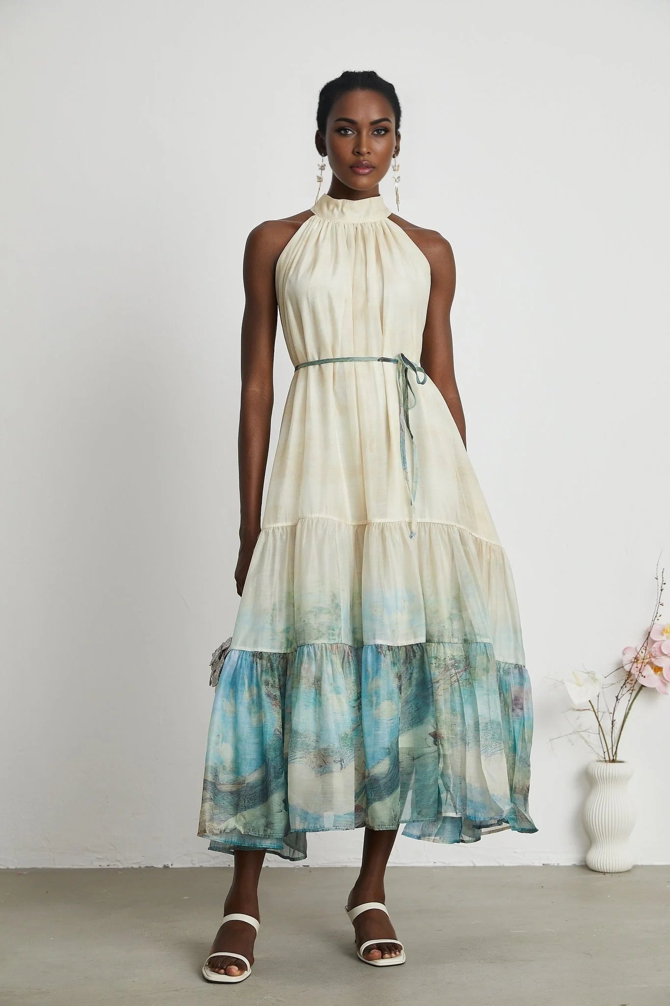 Benedetta Midi Dress – Sleeveless – Pattern Print – Flounce Hem