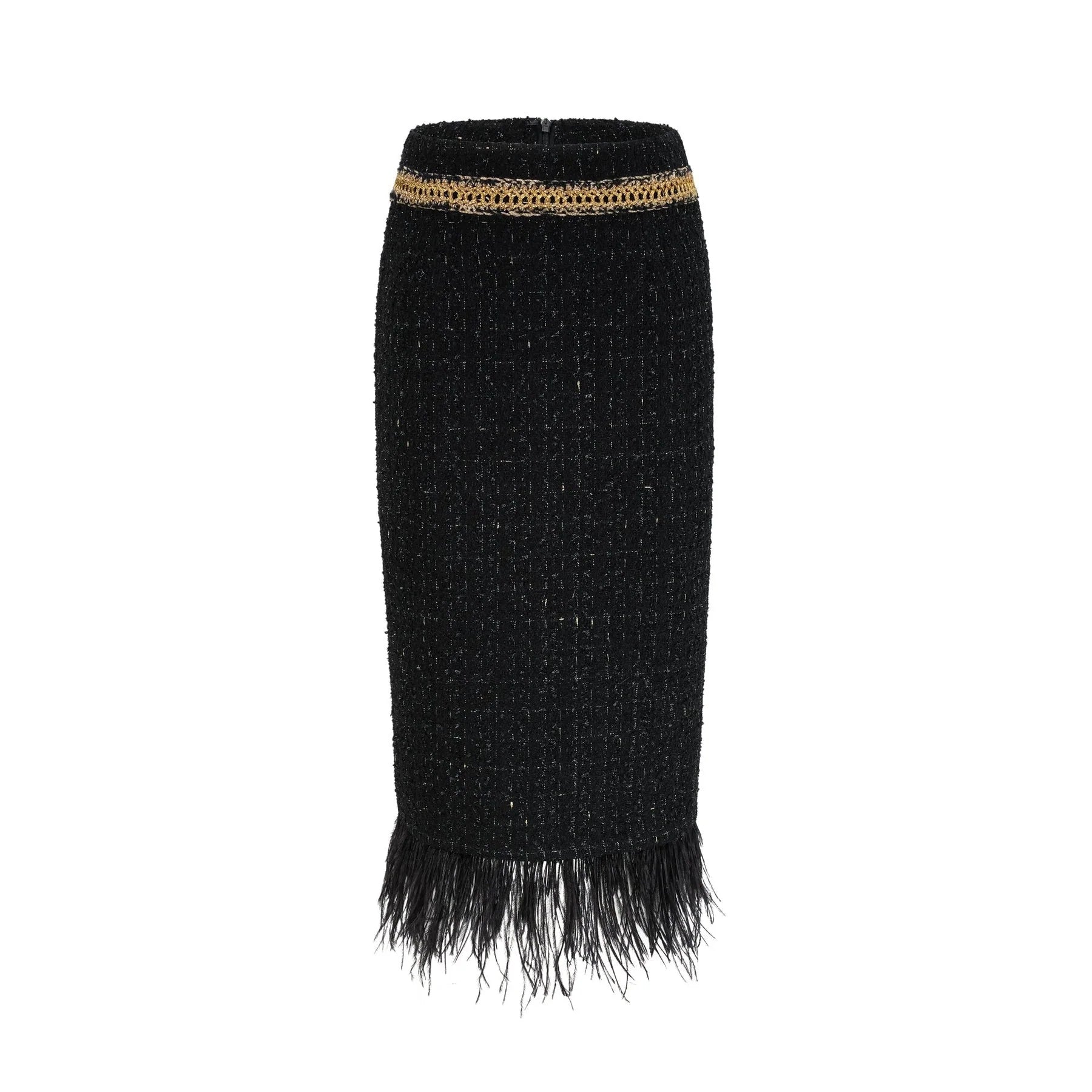 Beppina Jacket & Skirt - Tweed - Notched Lapels - Panelled Design - Ostrich Feather Accents