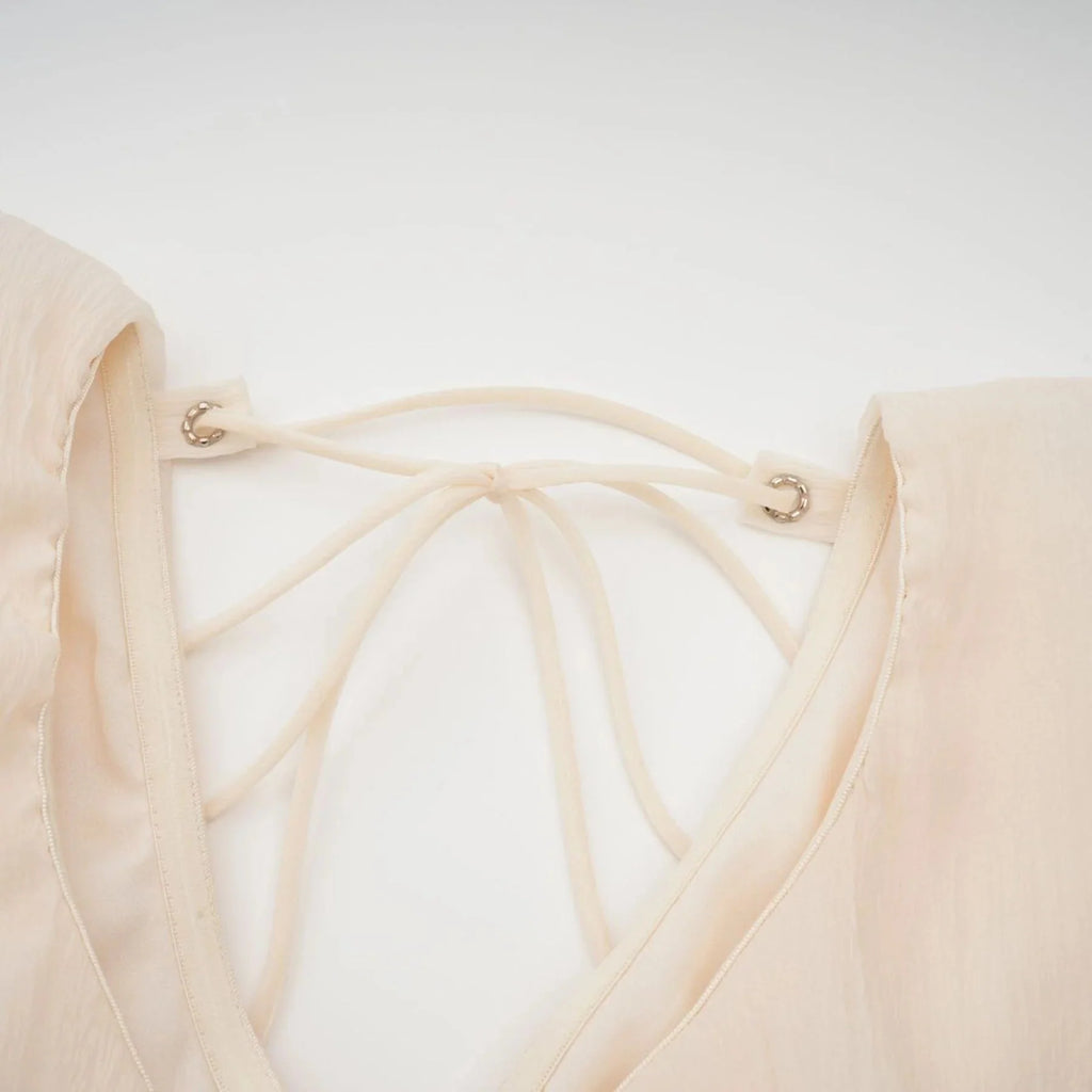 Beppina Mini Dress Neutral V - neck Ruffled Thigh Length & Floral Layers