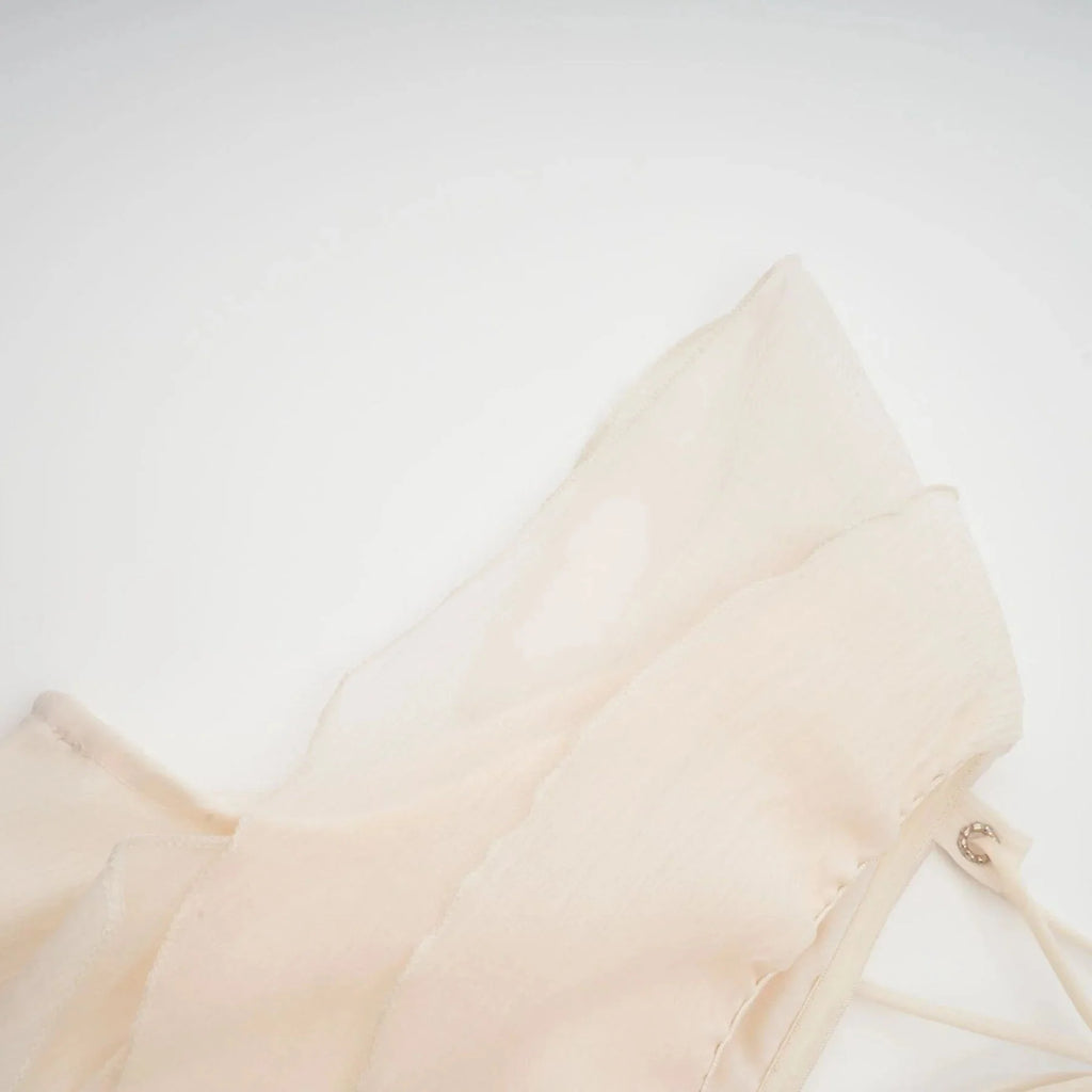 Beppina Mini Dress Neutral V - neck Ruffled Thigh Length & Floral Layers