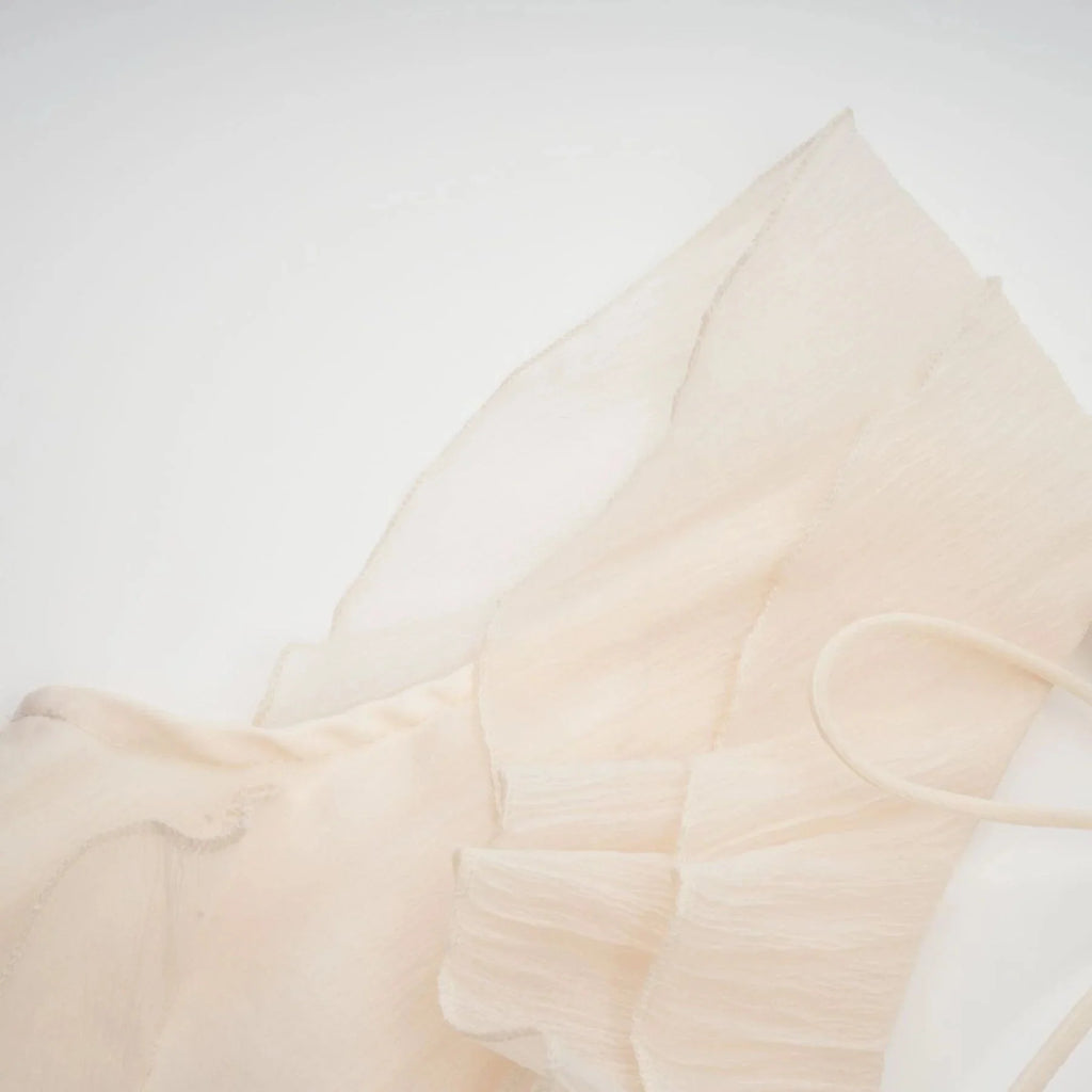 Beppina Mini Dress Neutral V - neck Ruffled Thigh Length & Floral Layers