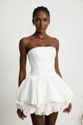 Bettina Off Shoulder Mini Dress - Layered Design - Fitted Waist - Flared Skirt - 3D Petal Detailing