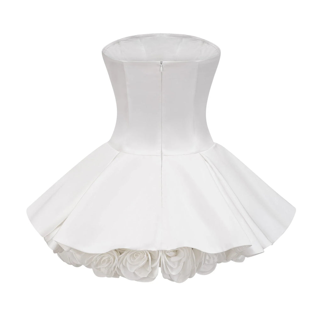 Bettina Off Shoulder Mini Dress - Layered Design - Fitted Waist - Flared Skirt - 3D Petal Detailing